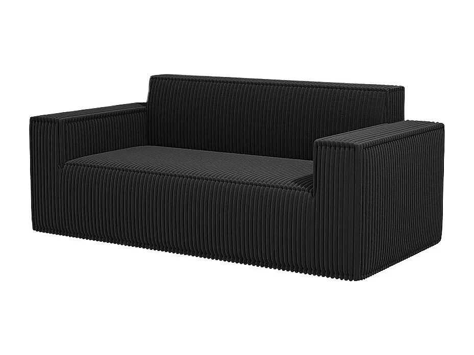 Canapé deux places à assise profonde, velours côtelé, sans pieds, ne nécessite aucun assemblage, facile à déplacer, noir