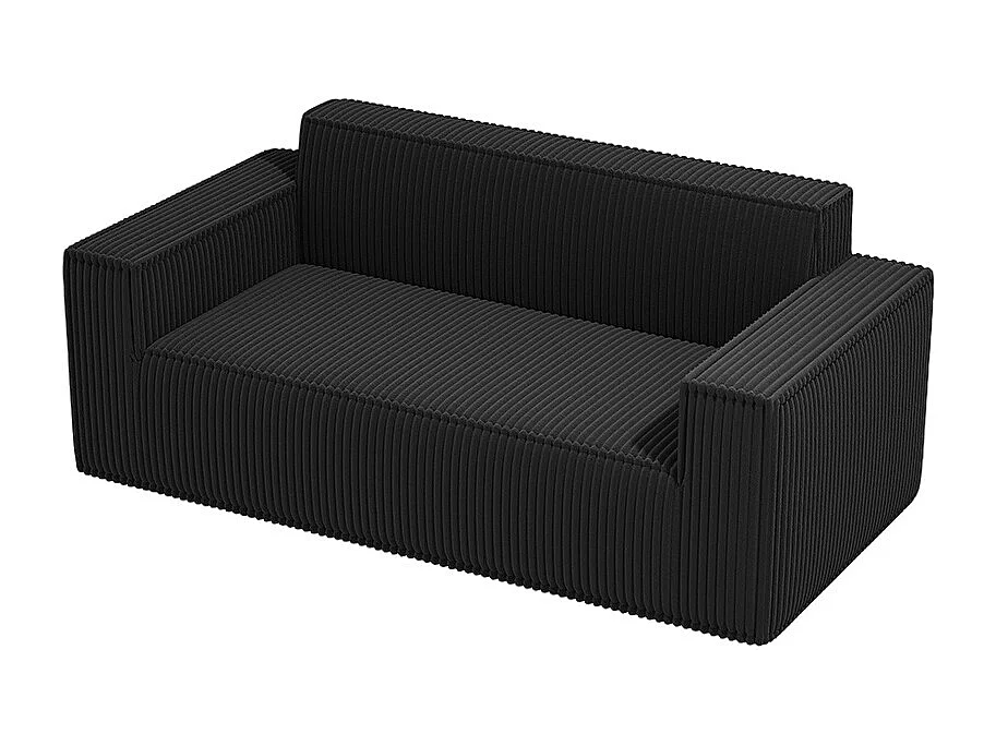 Canapé deux places à assise profonde, velours côtelé, sans pieds, ne nécessite aucun assemblage, facile à déplacer, noir