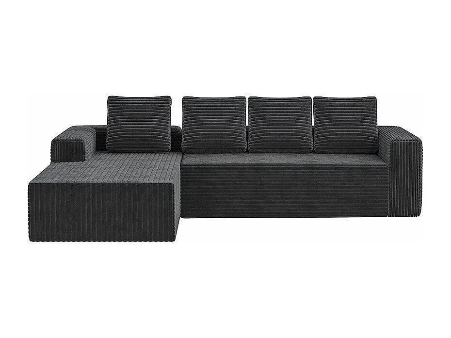 Canapé modulable profond avec méridienne à droite, prêt à monter, velours côtelé, gris