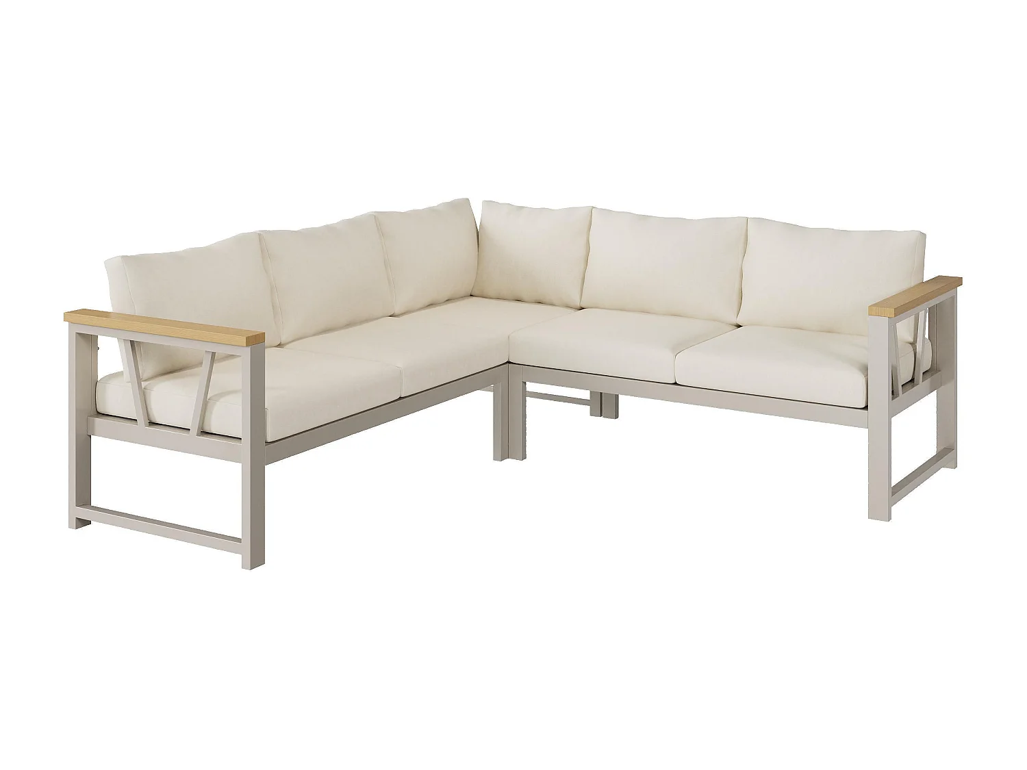 Tuinset, geschikt voor maximaal 7 personen, van gegalvaniseerde stalen buizen, kleur kaki + beige