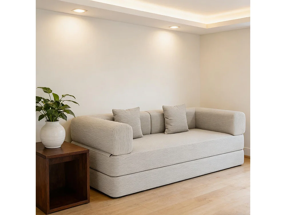 Canapé-lit convertible avec coussins cylindriques, canapé-lit pliant en velours côtelé avec structure fixe, canapé inclinable, gris