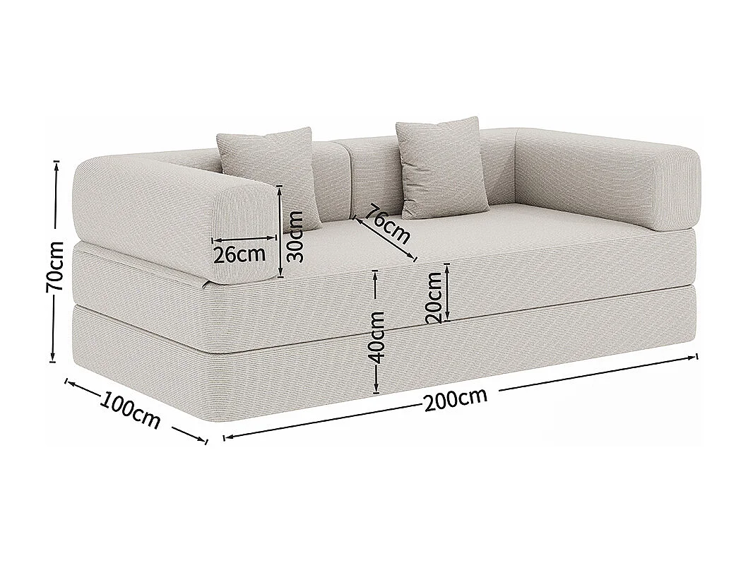 Canapé-lit convertible avec coussins cylindriques, canapé-lit pliant en velours côtelé avec structure fixe, canapé inclinable, gris