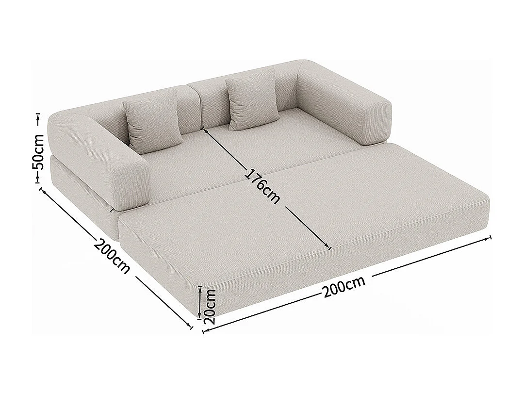 Canapé-lit convertible avec coussins cylindriques, canapé-lit pliant en velours côtelé avec structure fixe, canapé inclinable, gris