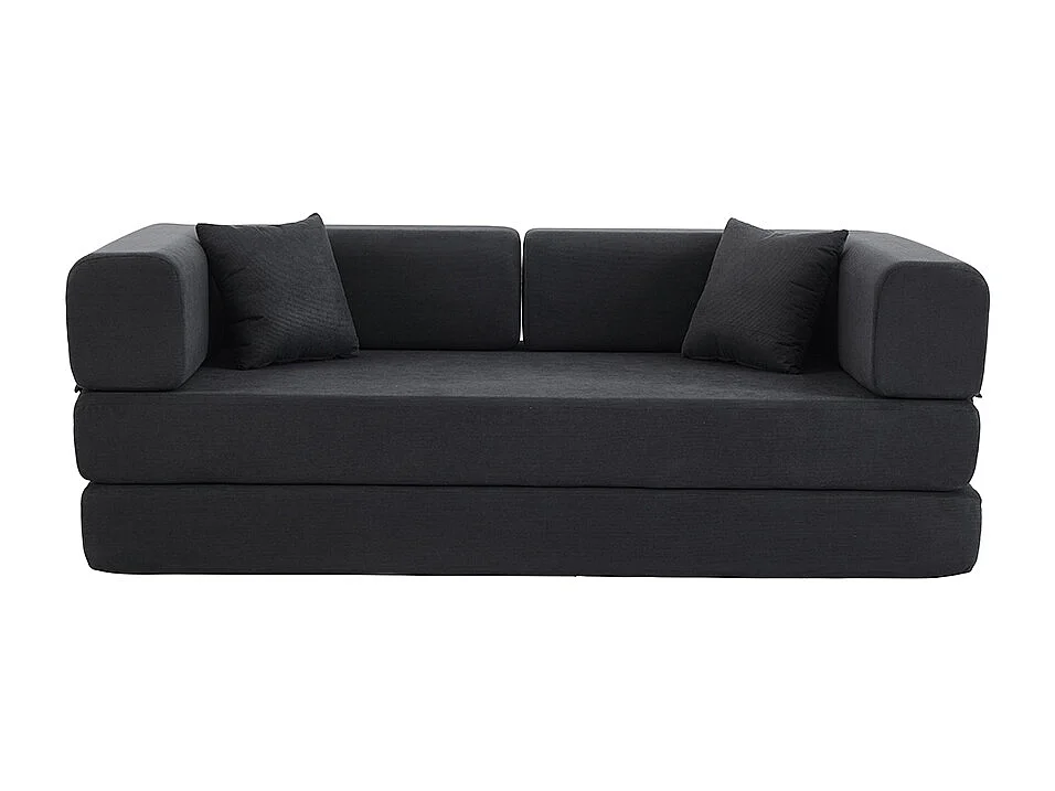 Canapé-lit convertible avec coussins cylindriques, canapé-lit pliant en velours côtelé avec structure fixe, canapé inclinable, noir