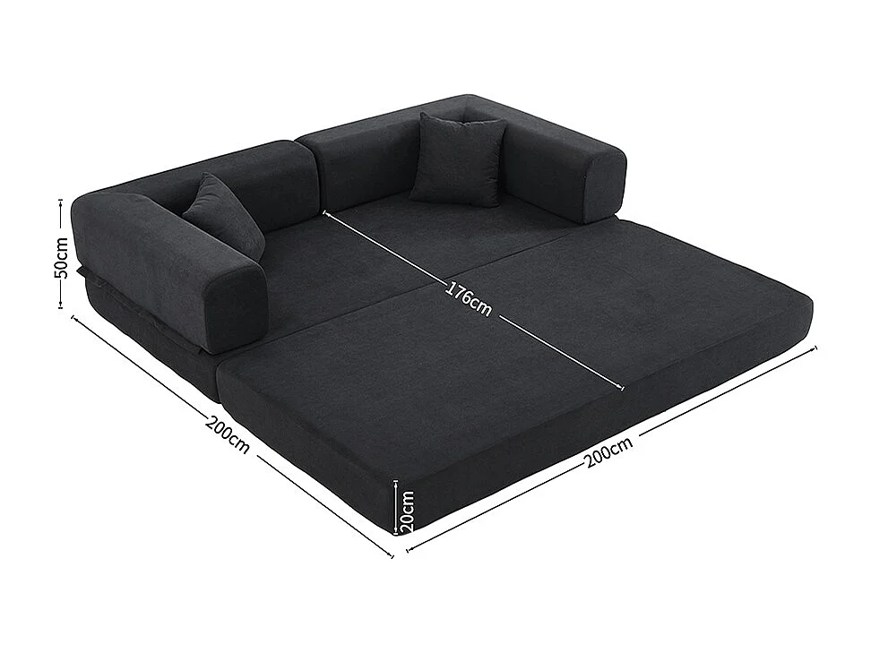 Canapé-lit convertible avec coussins cylindriques, canapé-lit pliant en velours côtelé avec structure fixe, canapé inclinable, noir