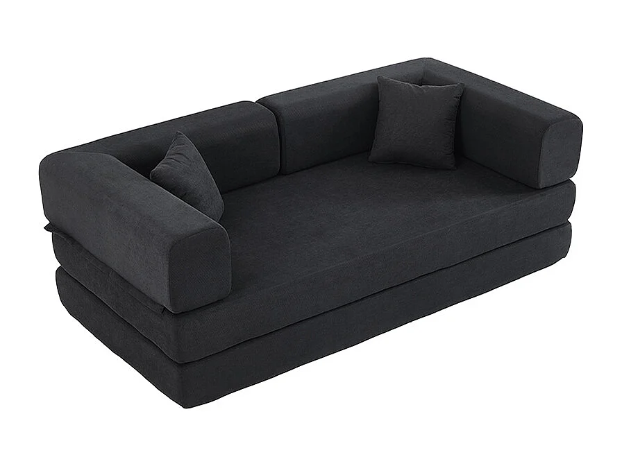 Canapé-lit convertible avec coussins cylindriques, canapé-lit pliant en velours côtelé avec structure fixe, canapé inclinable, noir