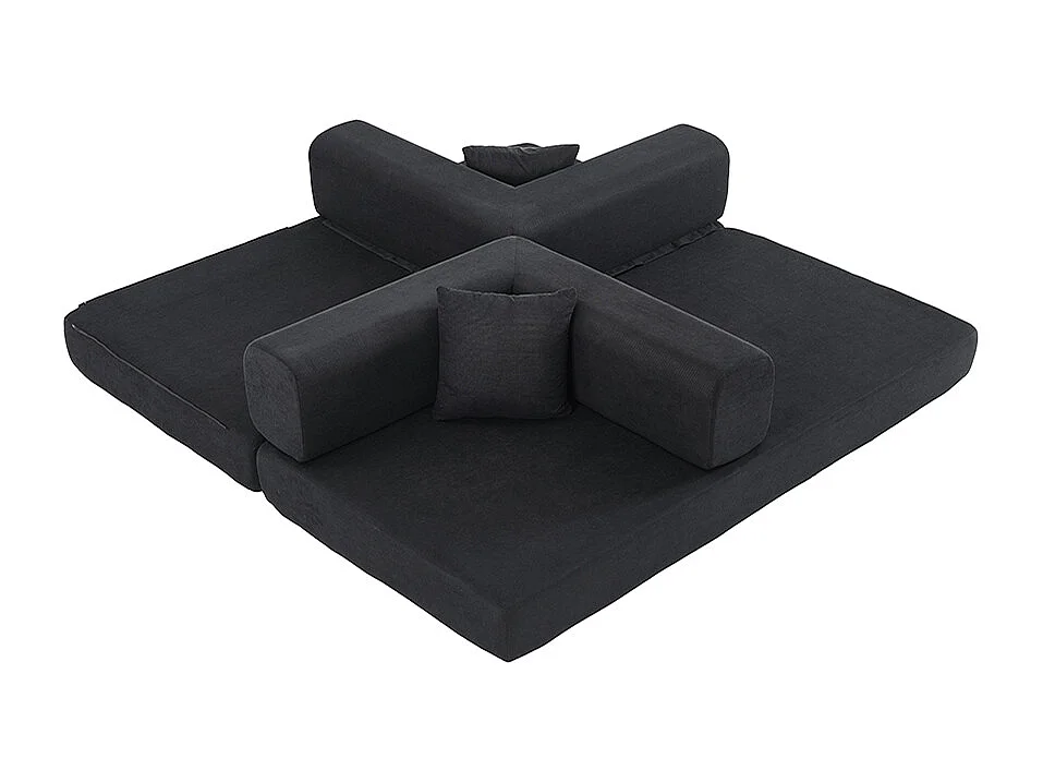 Canapé-lit convertible avec coussins cylindriques, canapé-lit pliant en velours côtelé avec structure fixe, canapé inclinable, noir