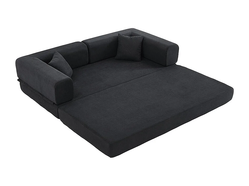 Canapé-lit convertible avec coussins cylindriques, canapé-lit pliant en velours côtelé avec structure fixe, canapé inclinable, noir