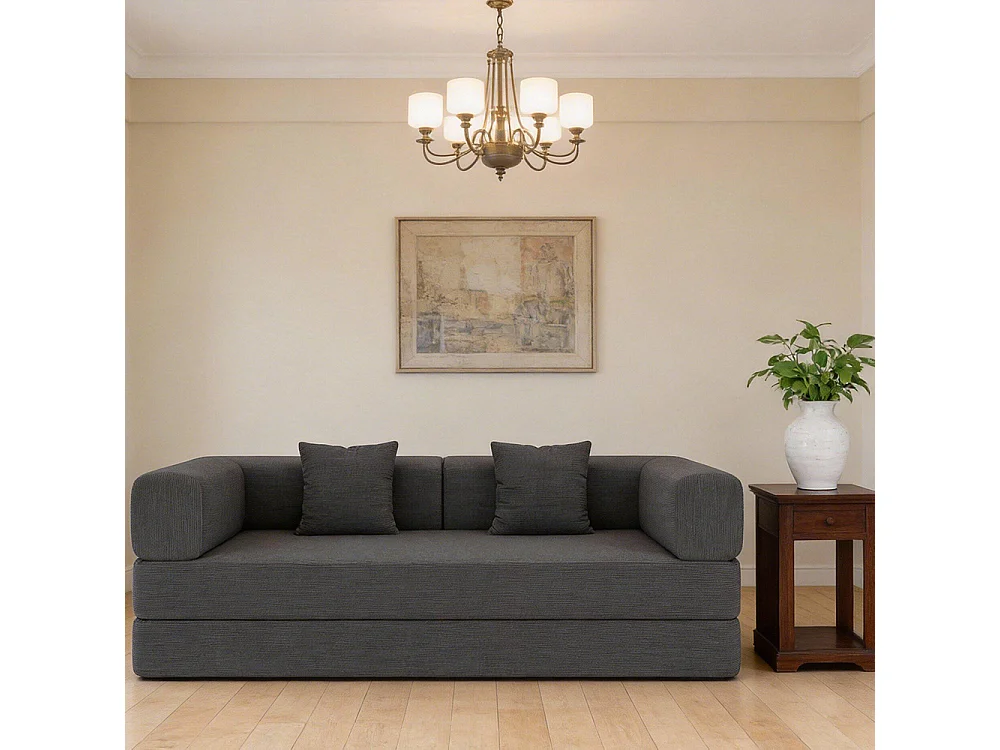 Canapé-lit convertible avec coussins cylindriques, canapé-lit pliant en velours côtelé avec structure fixe, canapé inclinable, blanc