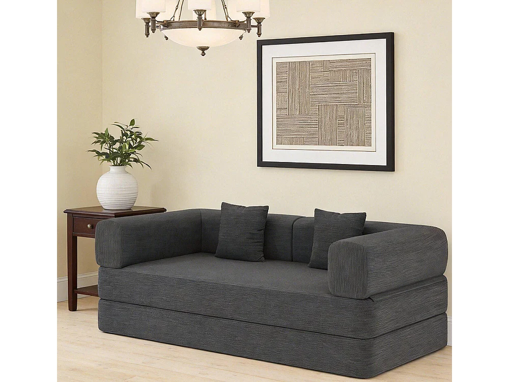 Canapé-lit convertible avec coussins cylindriques, canapé-lit pliant en velours côtelé avec structure fixe, canapé inclinable, blanc