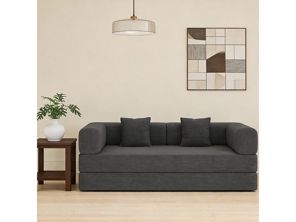 Canapé-lit convertible avec coussins cylindriques, canapé-lit pliant en velours côtelé avec structure fixe, canapé inclinable, blanc