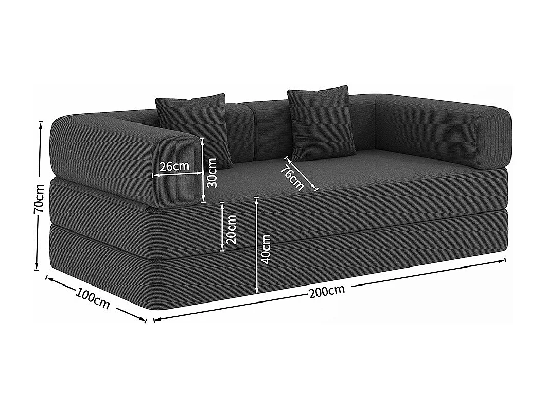 Canapé-lit convertible avec coussins cylindriques, canapé-lit pliant en velours côtelé avec structure fixe, canapé inclinable, blanc