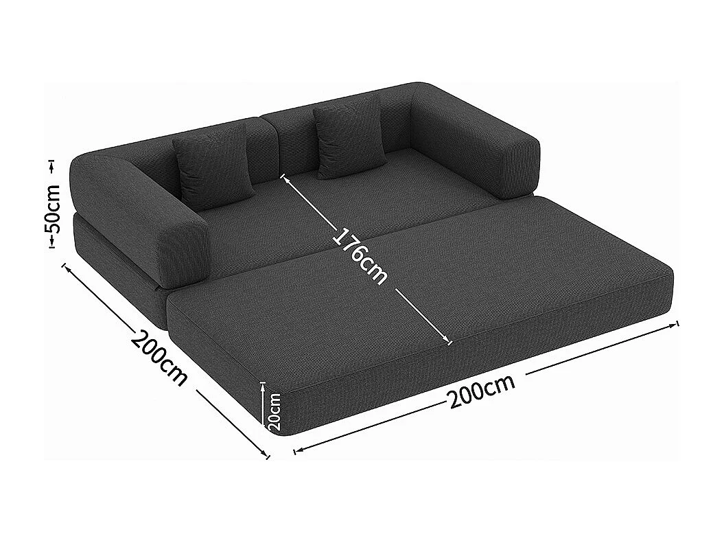 Canapé-lit convertible avec coussins cylindriques, canapé-lit pliant en velours côtelé avec structure fixe, canapé inclinable, blanc