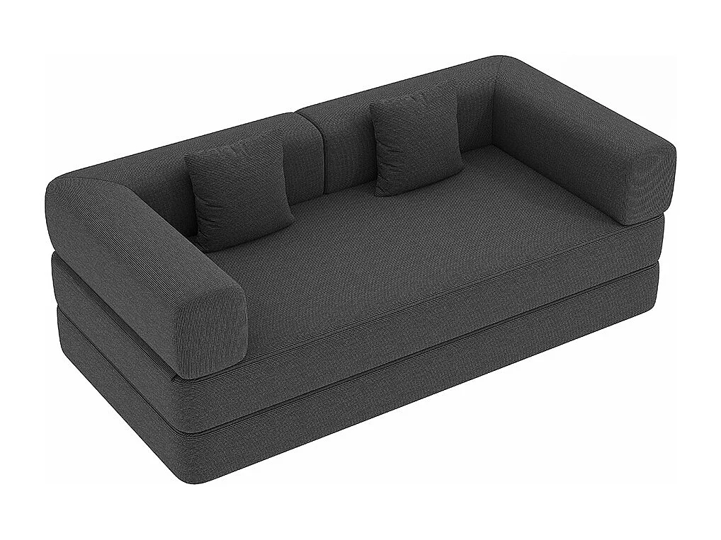 Canapé-lit convertible avec coussins cylindriques, canapé-lit pliant en velours côtelé avec structure fixe, canapé inclinable, blanc