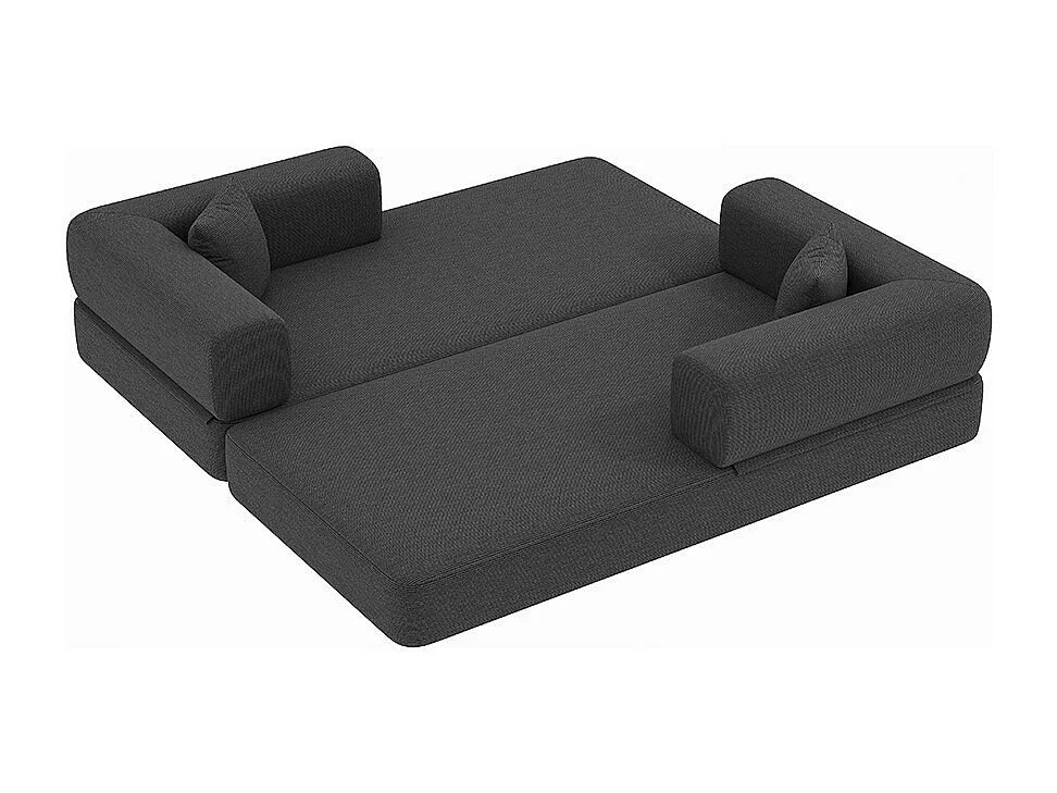 Canapé-lit convertible avec coussins cylindriques, canapé-lit pliant en velours côtelé avec structure fixe, canapé inclinable, blanc