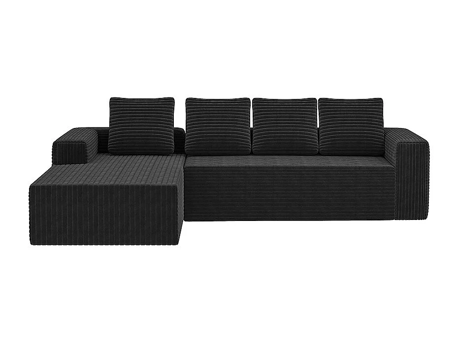 Canapé modulable profond avec méridienne à droite, prêt à monter, velours côtelé, noir