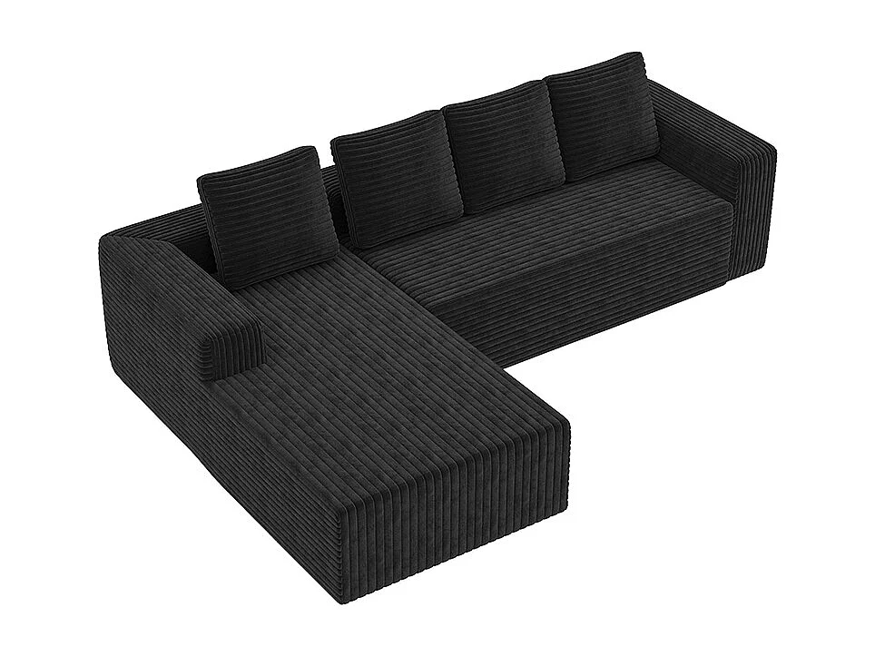 Canapé modulable profond avec méridienne à droite, prêt à monter, velours côtelé, noir