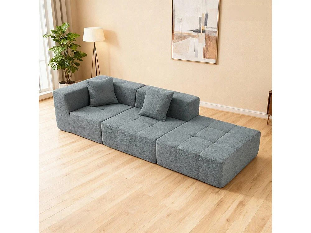 Canapé modulable convertible, canapé trois places sans ossature, aucun assemblage requis, gris clair