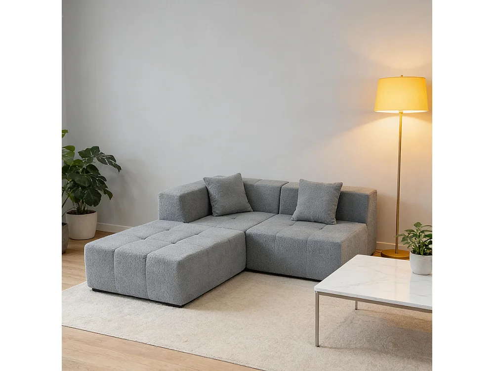 Canapé modulable convertible, canapé trois places sans ossature, aucun assemblage requis, gris clair