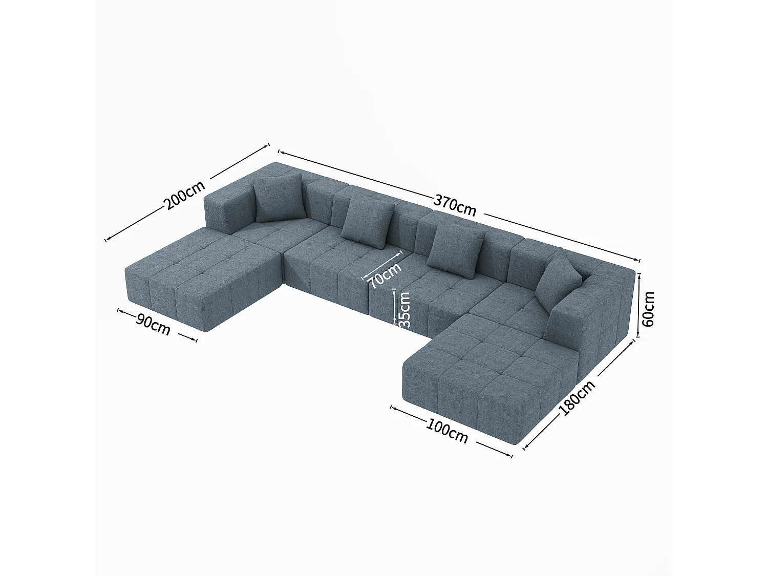 Canapé modulable convertible, canapé trois places sans ossature, aucun assemblage requis, gris foncé