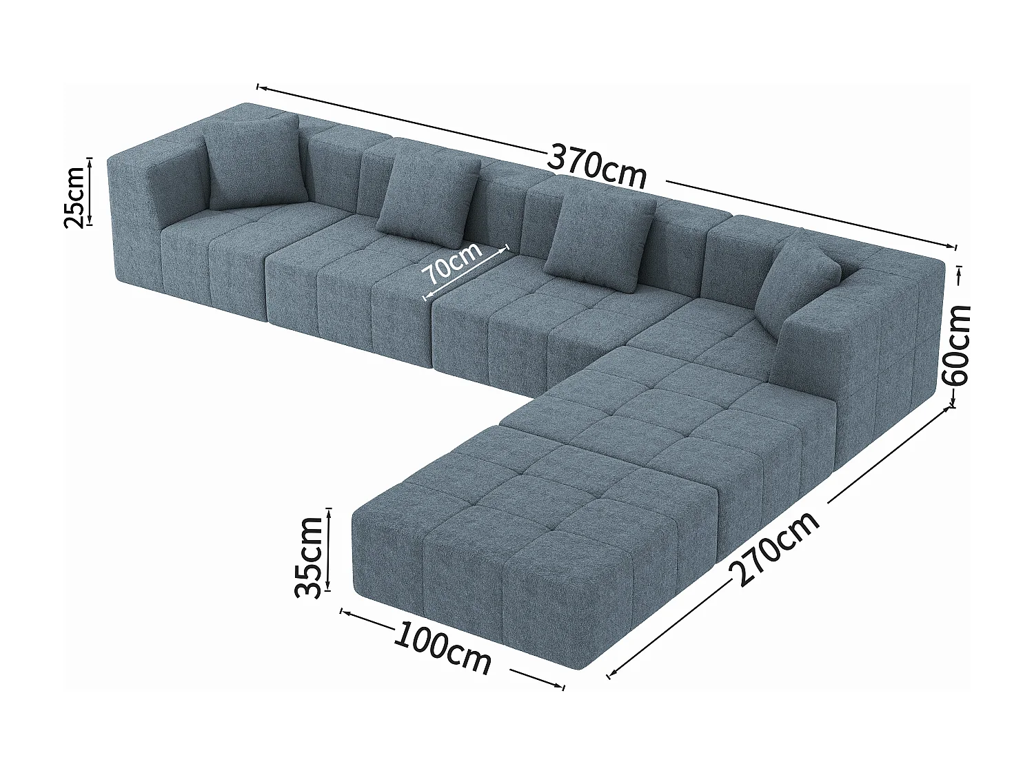 Canapé modulable convertible, canapé trois places sans ossature, aucun assemblage requis, gris foncé