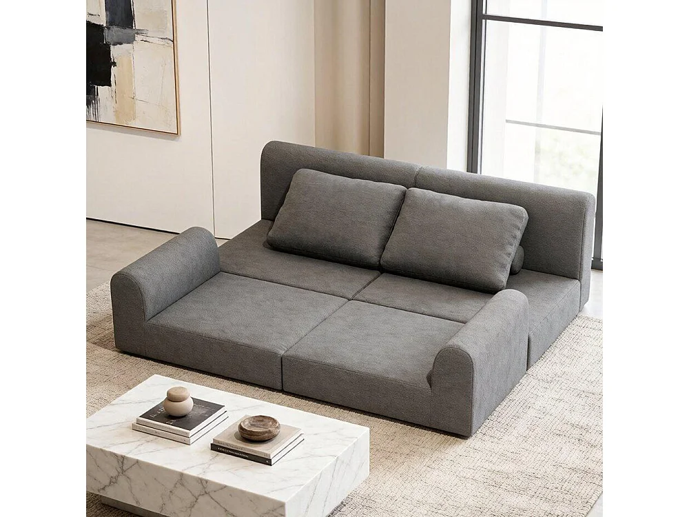 Canapé-lit pliable avec dossier multifonctionnel en mousse à mémoire de forme, tapis de sol portable, gris