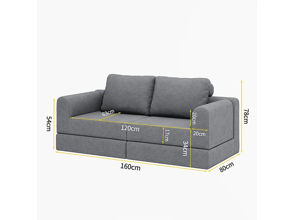 Canapé-lit pliable avec dossier multifonctionnel en mousse à mémoire de forme, tapis de sol portable, gris