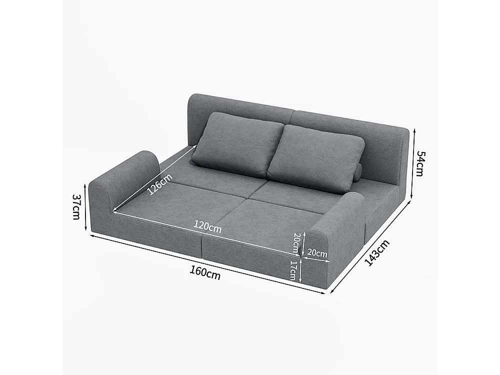Canapé-lit pliable avec dossier multifonctionnel en mousse à mémoire de forme, tapis de sol portable, gris
