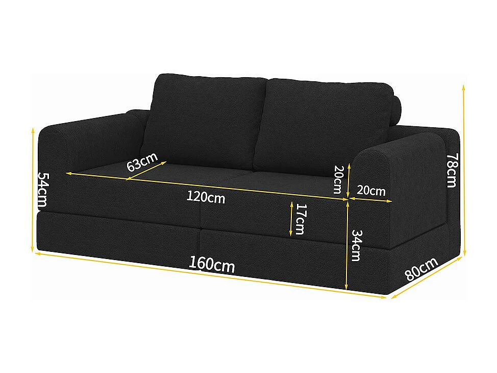 Canapé-lit pliable avec dossier multifonctionnel en mousse à mémoire de forme, tapis de sol portable, noir