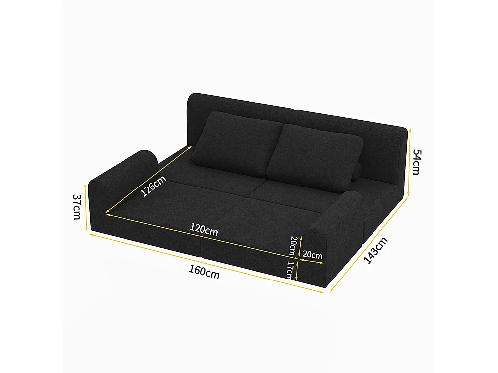 Canapé-lit pliable avec dossier multifonctionnel en mousse à mémoire de forme, tapis de sol portable, noir
