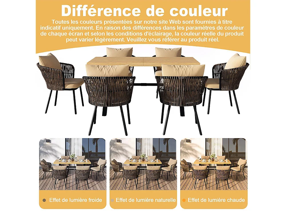 Set eetkamerstoelen, set rotan tuinligstoelen, ijzeren frame, geweven, met kussens, natuurlijke kleur