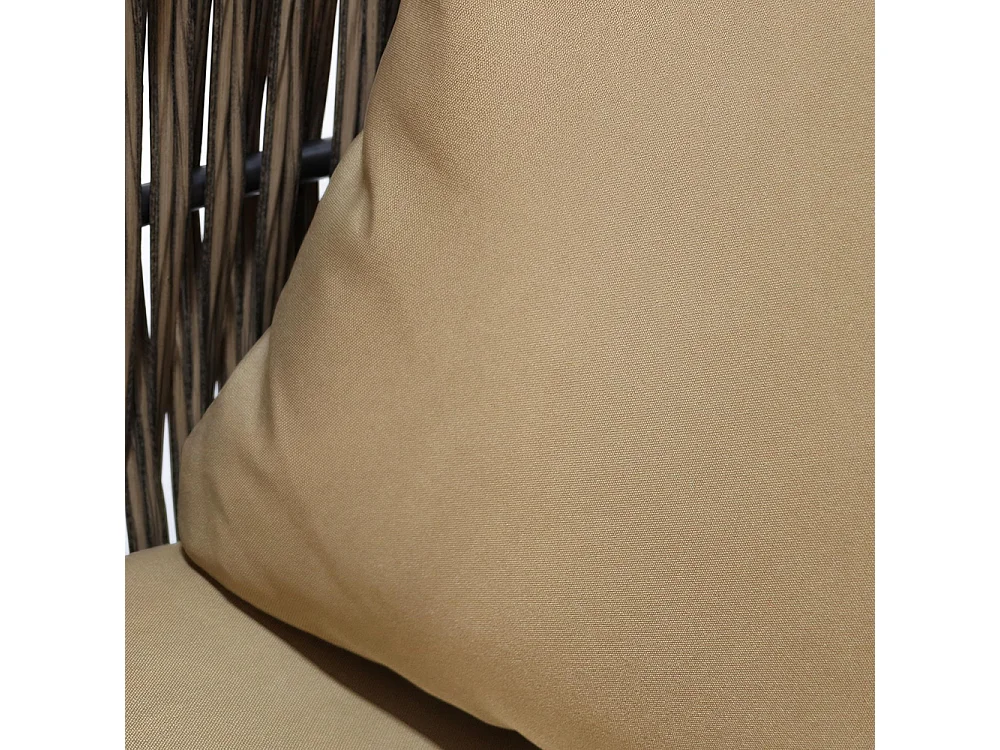 Set eetkamerstoelen, set rotan tuinligstoelen, ijzeren frame, geweven, met kussens, natuurlijke kleur