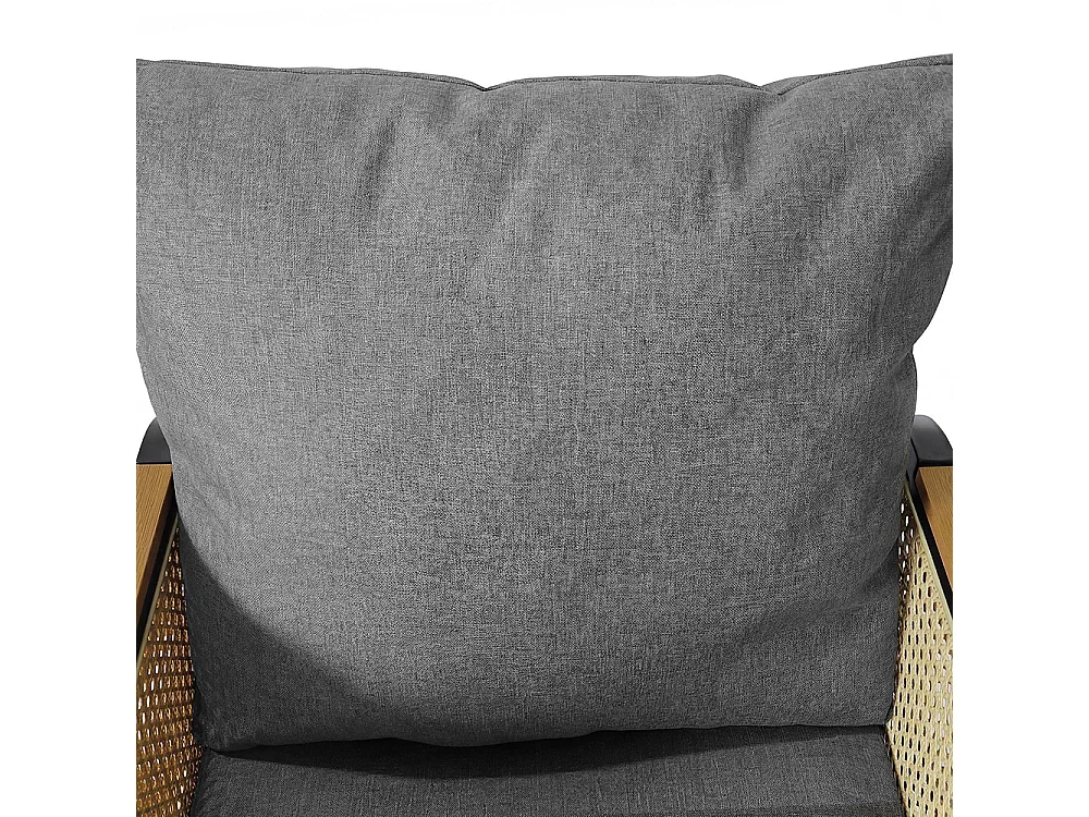 Moderne buitenbankenset, conferentieset, ijzeren frame, gevlochten armleuningen, inclusief kussens, zwart