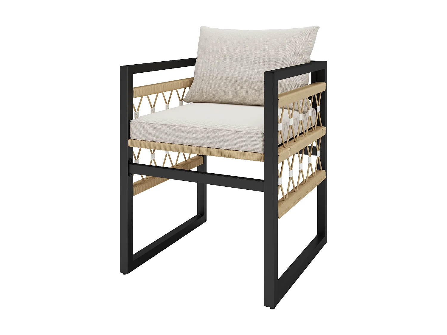 Set di divani da giardino 8 pezzi, struttura in ferro robusto con quattro cuscini beige, resistente alle intemperie, nero