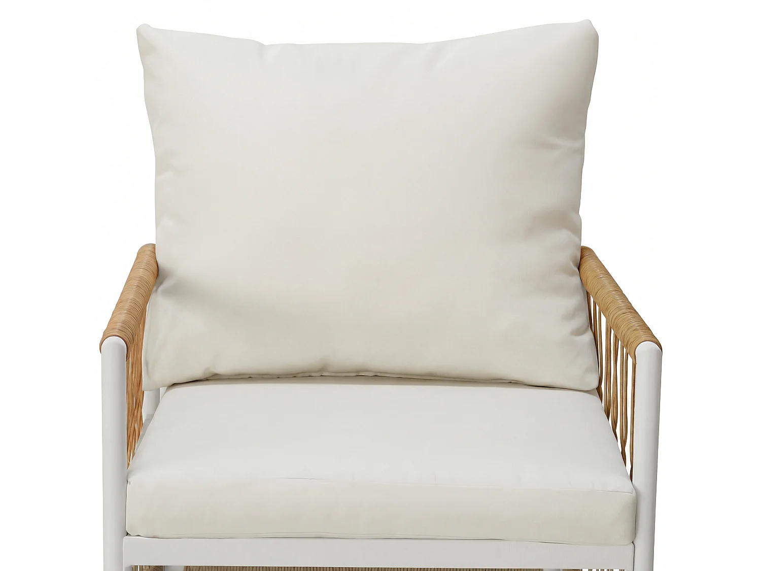 Moderne buitenloungeset, stalen frame, gevlochten armleuningen, inclusief kussens, beige