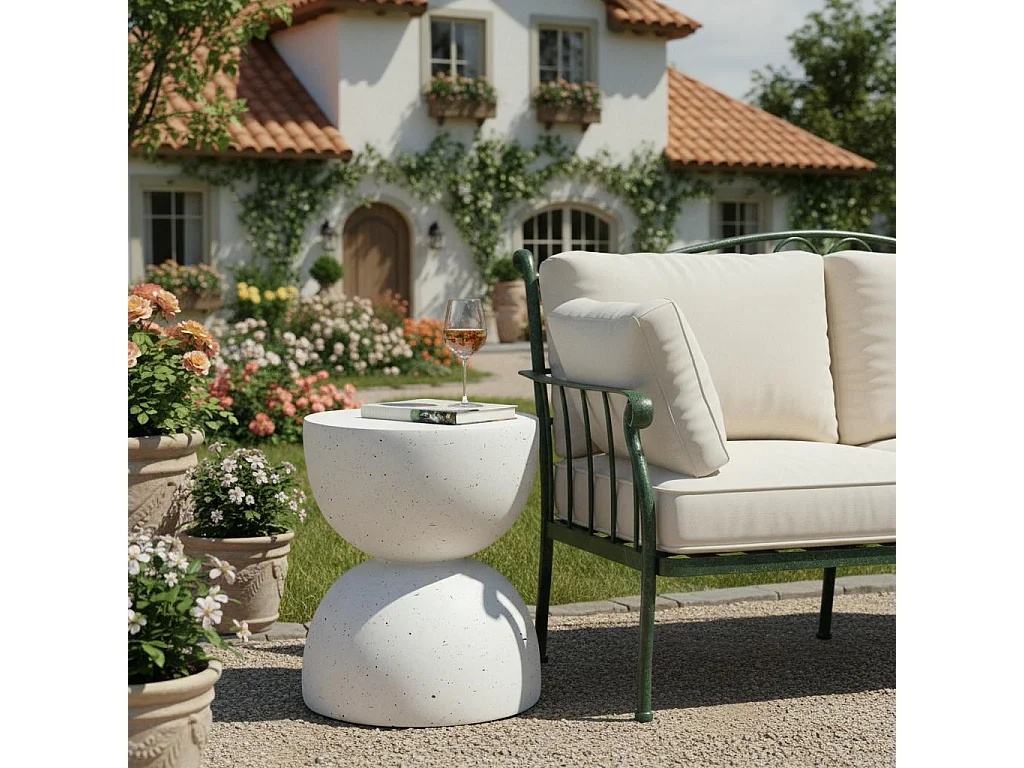 Table d'appoint d'extérieur en MgO, légère et pratique, en terrazzo blanc