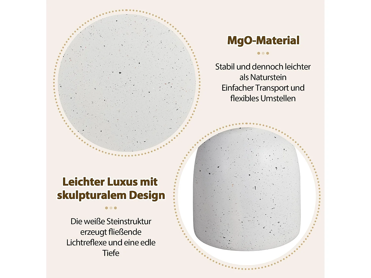 Bijzettafel voor buiten van MgO, met marmerlook, wit