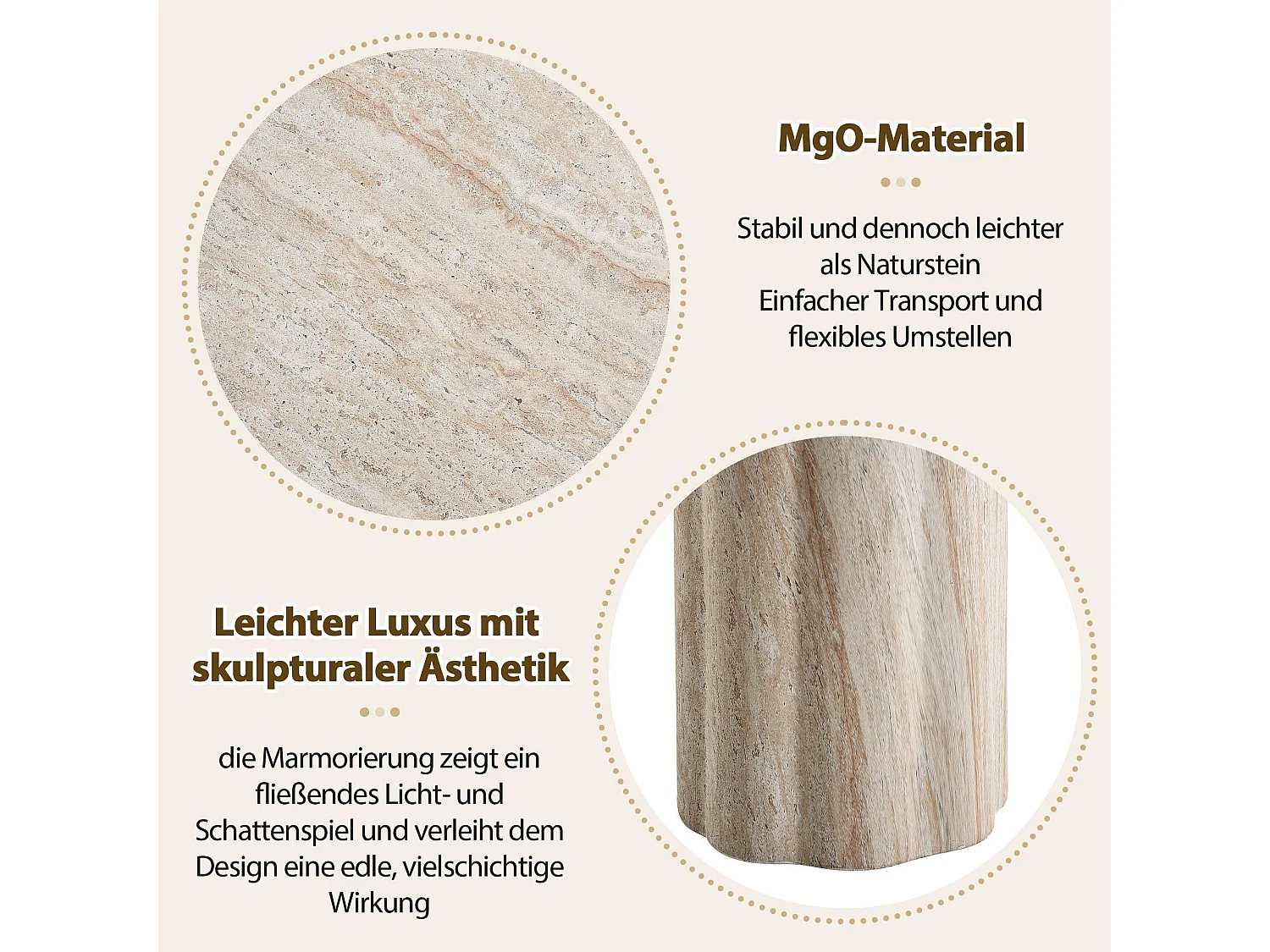 Table d'appoint d'extérieur en MgO, légère et pratique, avec un aspect marbré, couleur beige