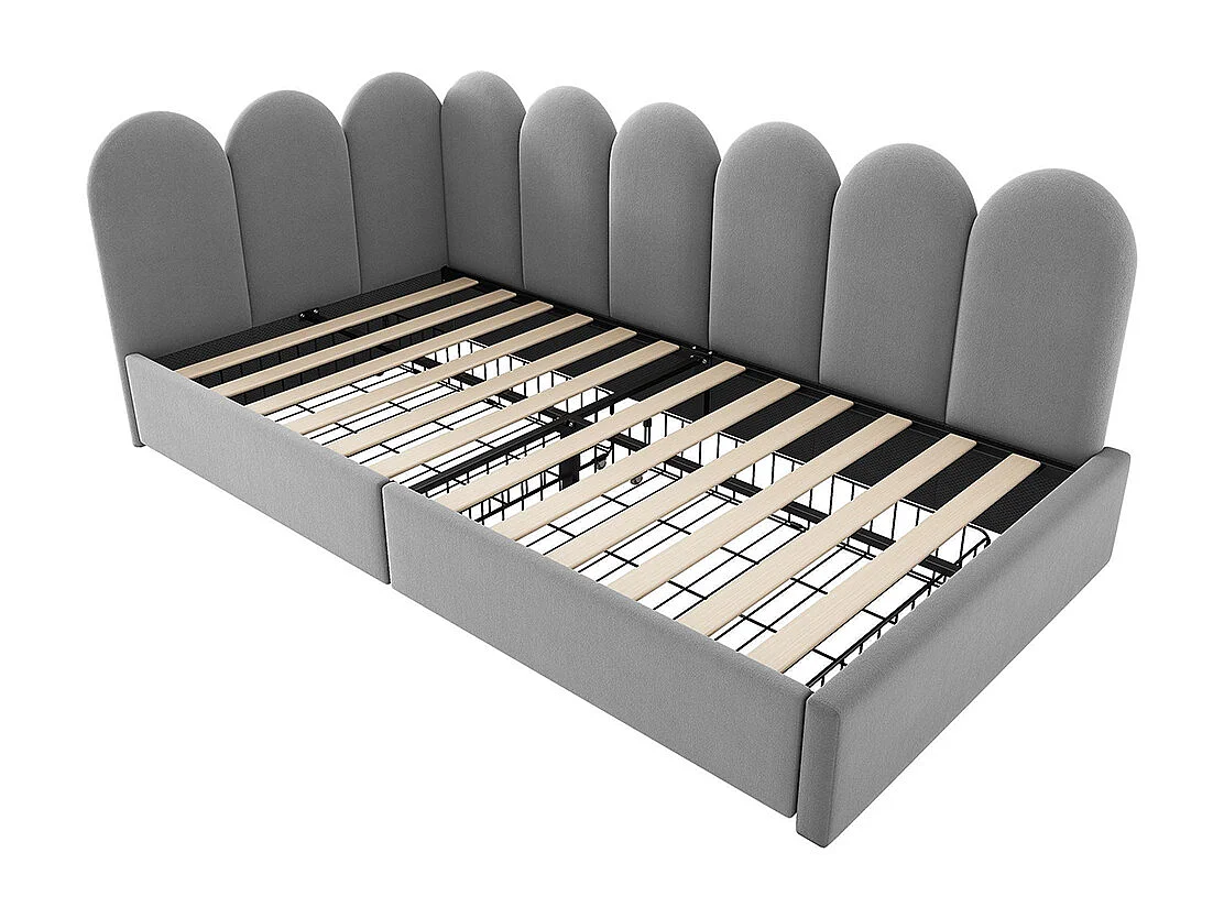 Kinderbed 90x190 cm, met lades, met opbergruimte, fluweel, met lattenbodem, grijs
