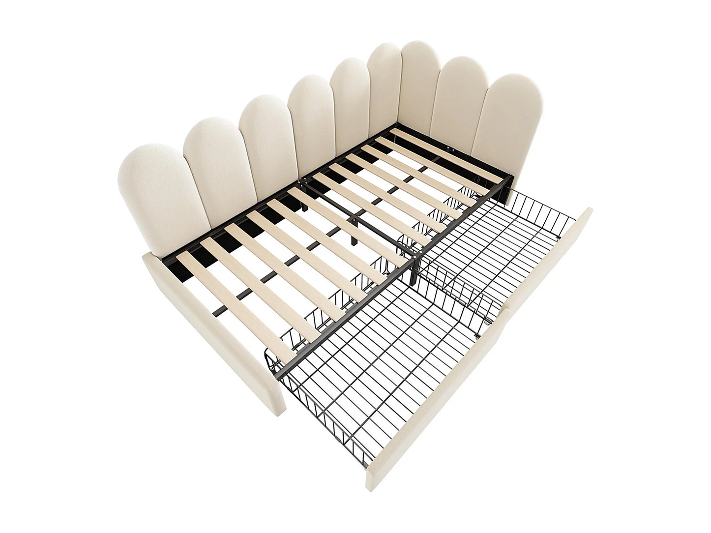 Kinderbed 90x190 cm, met lades, met opbergruimte, fluweel, met lattenbodem, beige