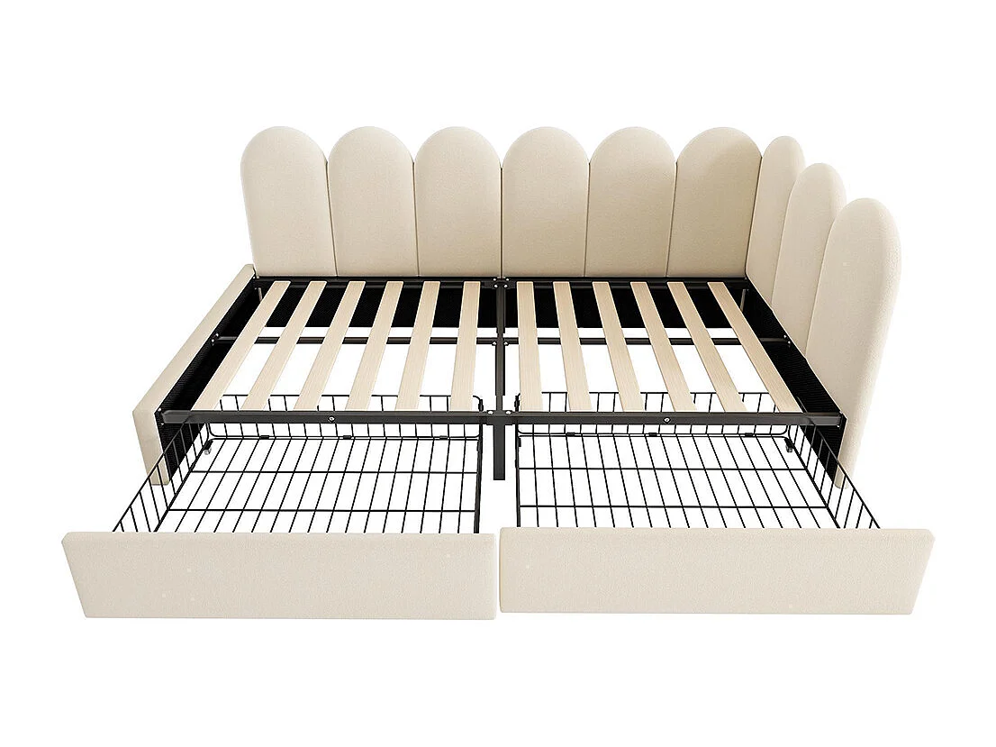 Kinderbed 90x190 cm, met lades, met opbergruimte, fluweel, met lattenbodem, beige