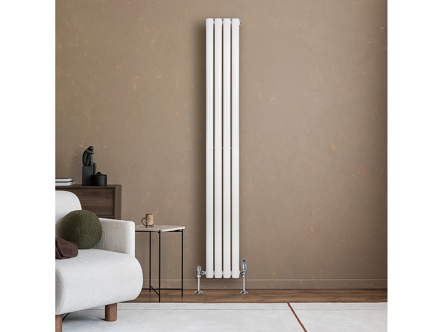 Verticaal design radiator ovaal - 1 kolom - wit - 1800 x 240 mm