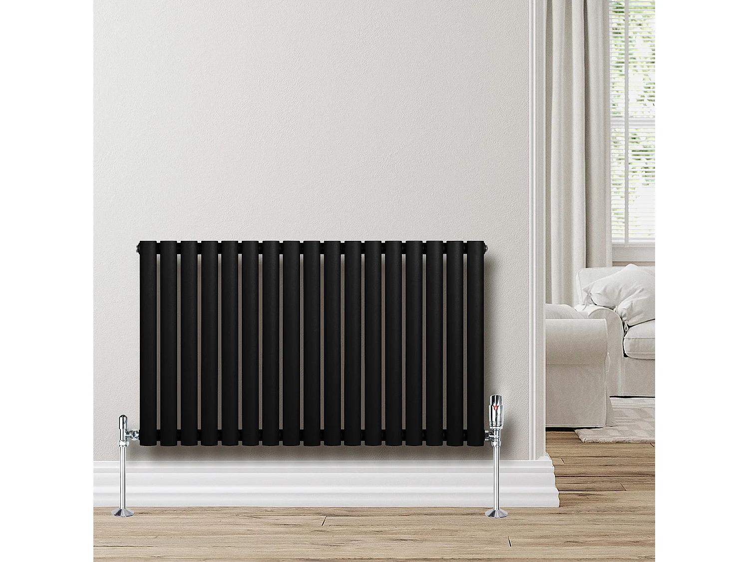 Horizontaal design radiator ovaal - 1 kolom - zwart - 600 x 1020 mm