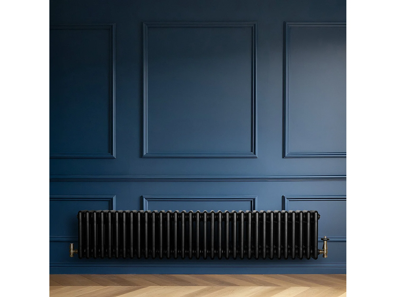 Radiador Tradicional Horizontal 4 Columnas - Negro | 300mm x 1505mm | Acero Premium 1672 W | Soportes, Kit, Cepillo | Garantía 15 Años | Calefacción