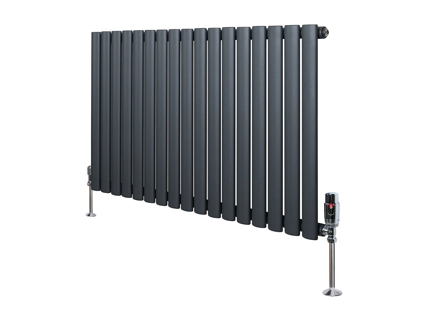 Horizontale design radiator ovaal 1 kolom - grijs 600x1020 mm thermostaatkraan