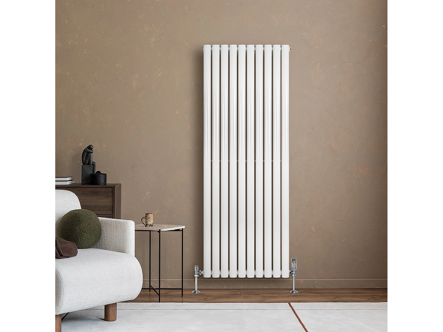Verticale design radiator ovaal 1 kolom - wit 1600x600 mm thermostaatkraan