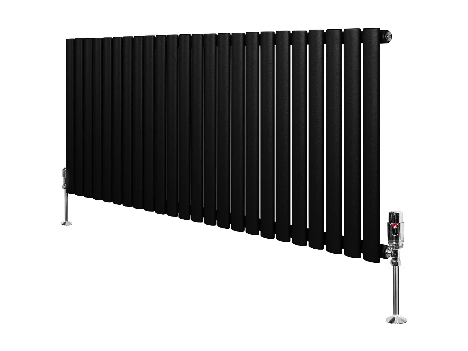 Horizontale design radiator ovaal 1 kolom - zwart 600x1400 mm thermostaatkraan