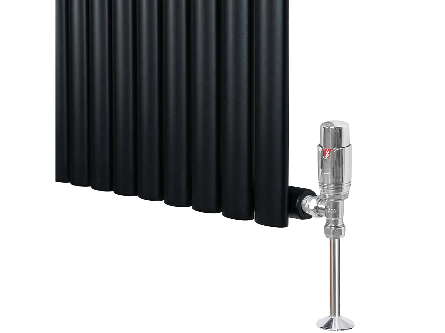 Radiador Ovalado Columna Simple | Negro 1369W 600x1440mm + Válvulas Termostáticas Acero Premium - Fácil Instalación y Bajo Consumo