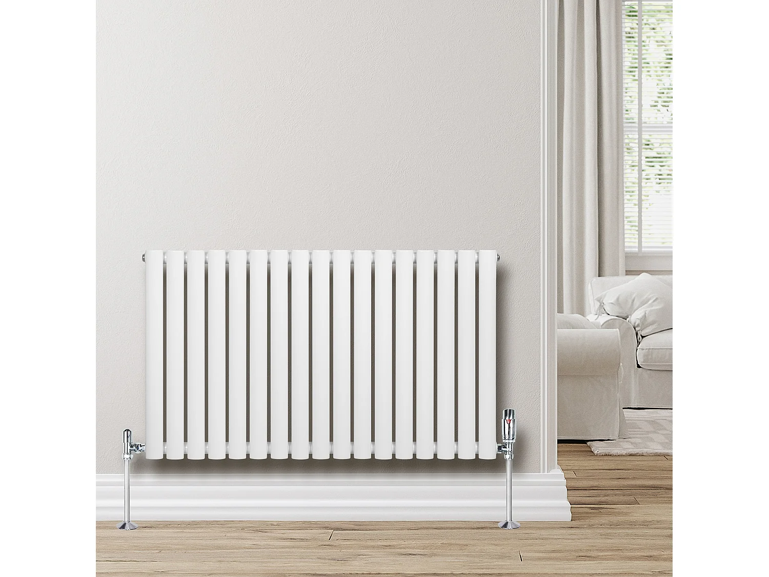 Horizontaal design radiator ovaal - 1 kolom - wit - 600 x 1020 mm