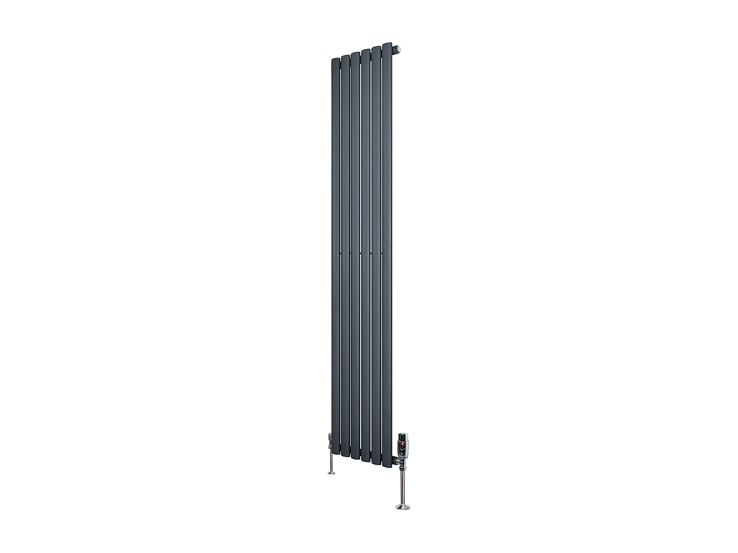 Verticale design radiator ovaal 1 kolom - grijs 1800x360 mm thermostaatkraan